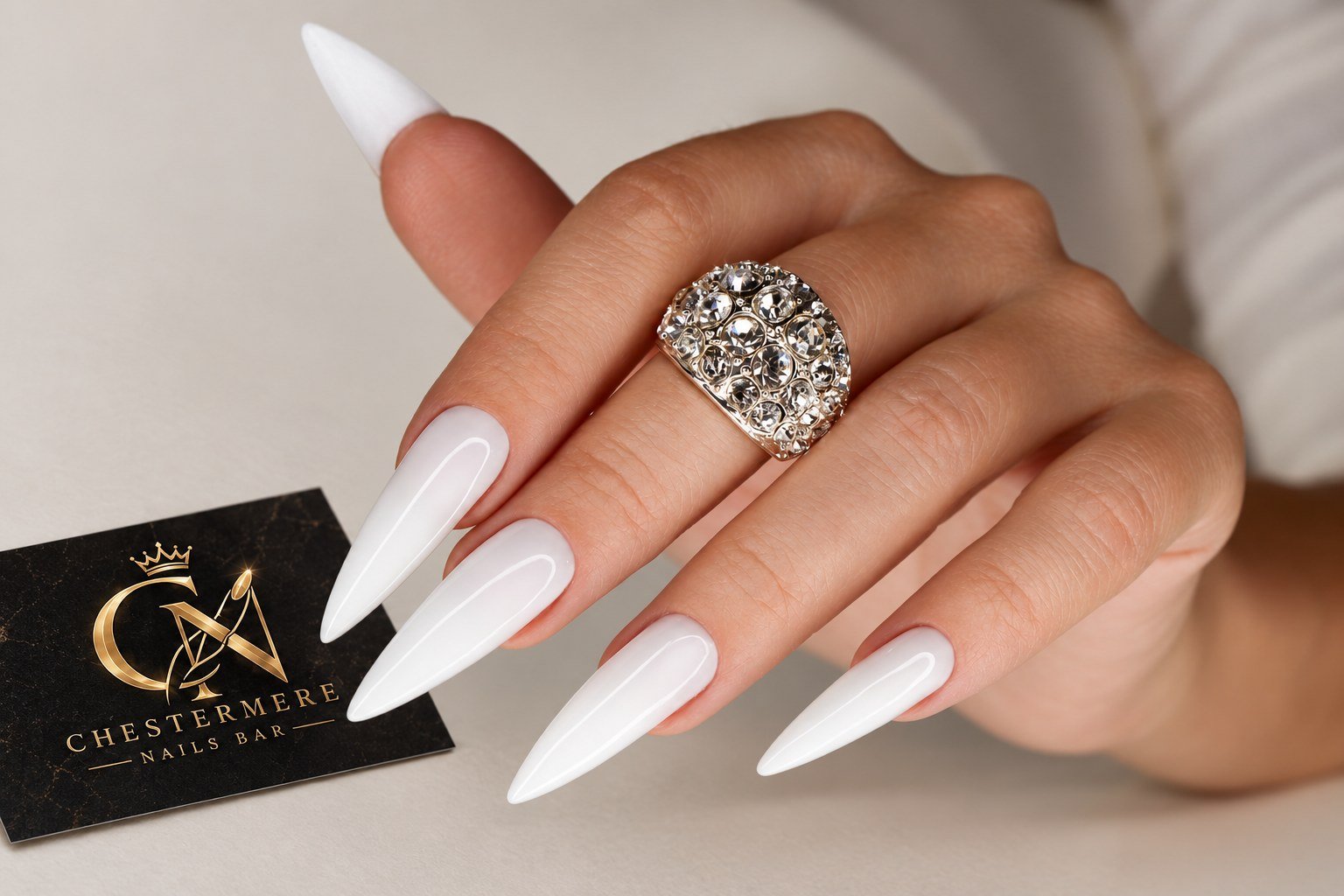 White nail design from the Chestermere Nails Bar gallery